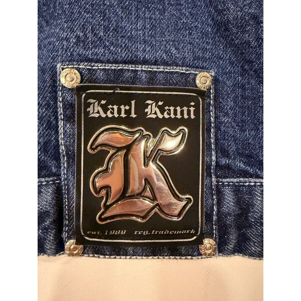 Vintage Karl Kani Denim Jacket L Embroidered Baggy Hip Hop Rap Y2K Rare